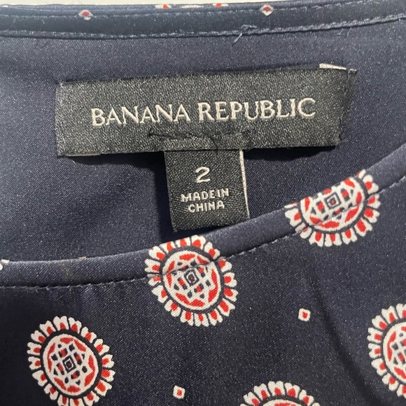 Banana Republic Navy Silk Dress with Geometric Red & White Pattern. - Picture 7 of 13